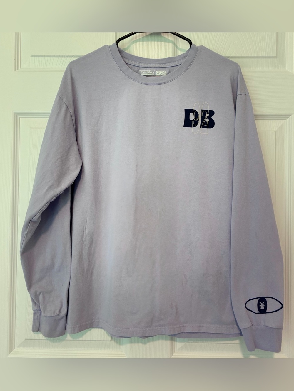 Dutch Bros Lavender Long Sleeve Crewneck Shirt with Navy Logo